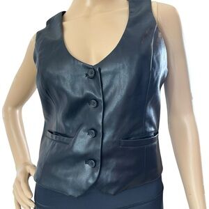 7 For All Mankind Black Faux Leather Sleeveless Vest Small